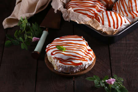traditional sweet cinnabon buns with icing
