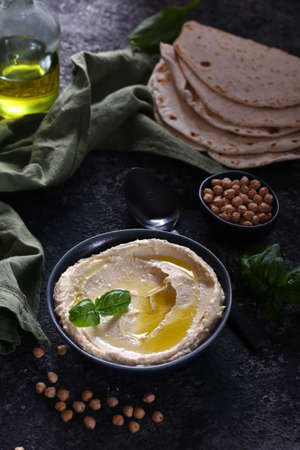 natural traditional chickpea hummus with tortillas