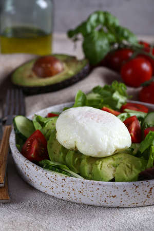 salad with ripe avocado for a healthy dietの写真素材