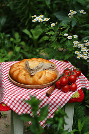 homemade meat pie rustic still lifeの写真素材