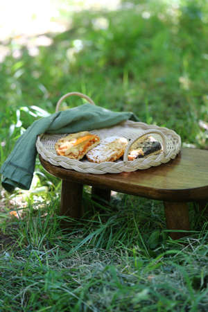 food picnic in nature on green grass