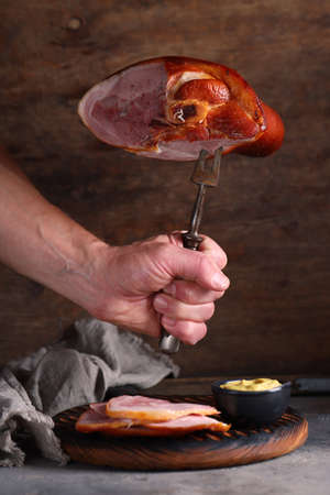 baked pork knuckle with mustard and cabbageの写真素材