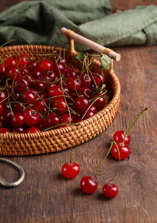 ripe organic berry cherry on the tableの写真素材