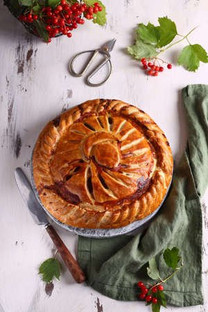 homemade berry pie on the tableの写真素材