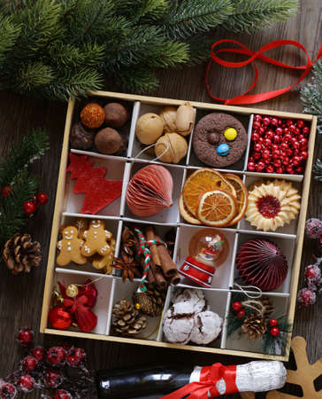 christmas background cookies and decorations for holiday and gifts