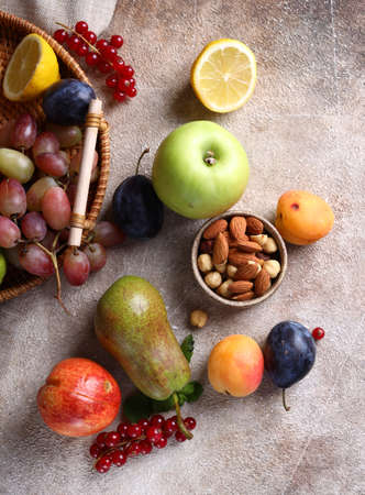 still life ripe organic fruit autumn harvestの写真素材