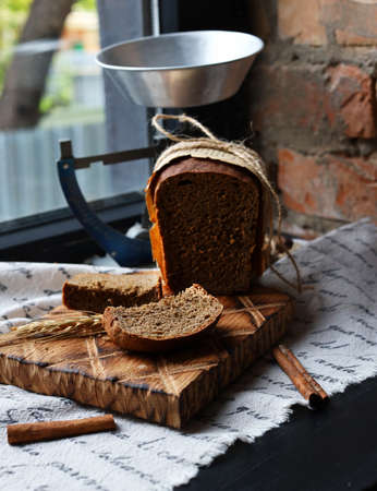 rye black bread on a wooden board