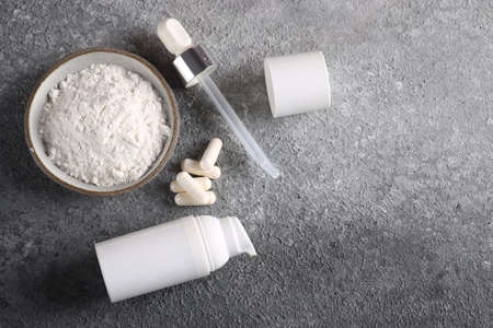 natural organic collagen powder and capsules for beauty and healthの写真素材
