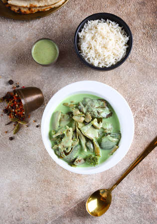 traditional indian food green curry lamb