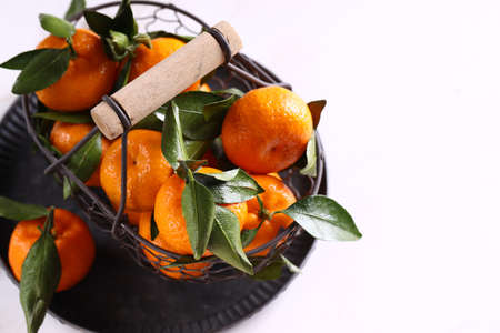 fresh ripe fruit tangerines for healthy eatingの写真素材