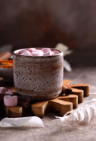hot chocolate with marshmallows for christmas dessertの写真素材
