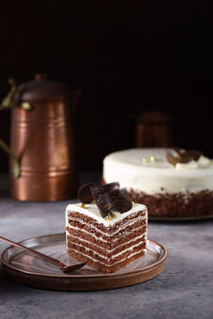 chocolate birthday cake for dessertの写真素材