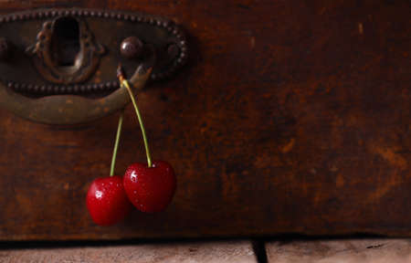 Organic berries ripe cherry on a tableの写真素材