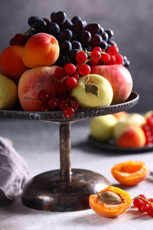 still life fresh fruit in a vaseの写真素材