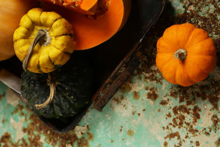 ripe organic pumpkin on wooden table
