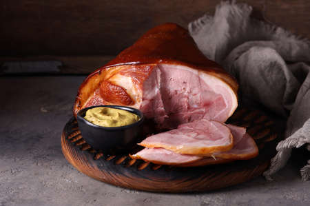 baked pork knuckle with mustard and cabbageの写真素材