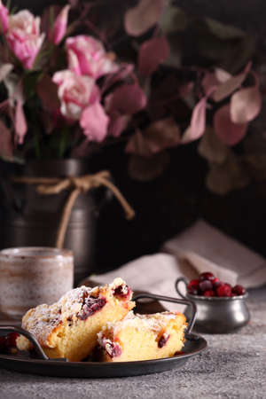 homemade pie with berries, cranberriesの写真素材