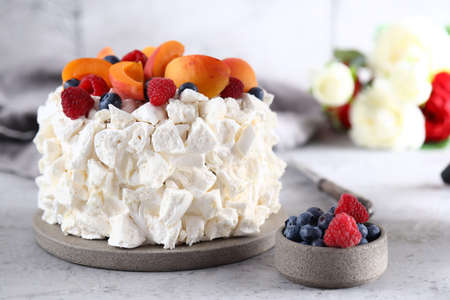 delicious dessert cake with fresh berriesの写真素材