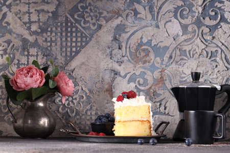 delicious dessert cake with fresh berries