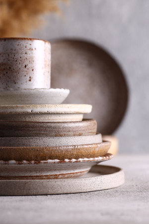 organic ceramic dishes, plates, cupsの写真素材