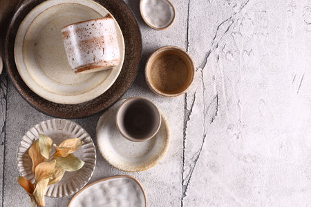 organic ceramic dishes, plates, cupsの写真素材