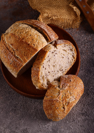 homemade organic bread with flaxseeds