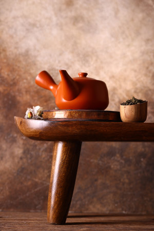 tea ceremony with ceramic Japanese teapotの写真素材