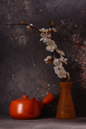 tea ceremony with ceramic Japanese teapotの写真素材