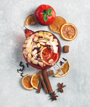 natural berry tea on light gray background top viewの写真素材