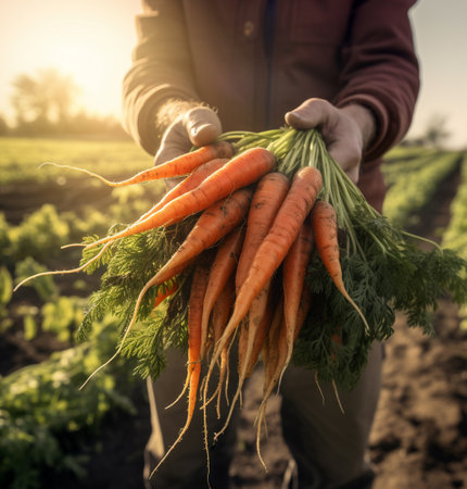 natural organic fresh carrots on the fieldの素材