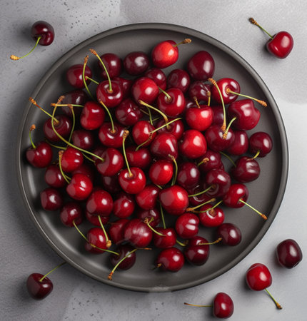ripe organic sweet and juicy cherriesの素材