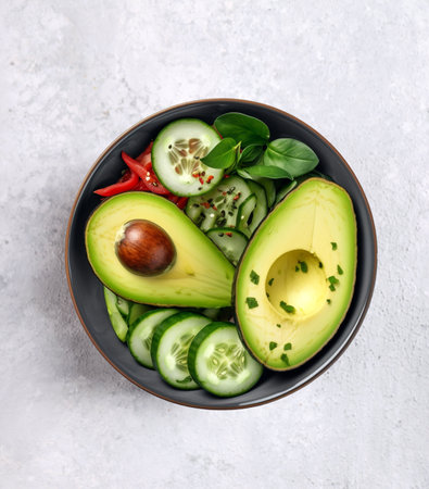 natural organic salad bowl with avocadoの写真素材