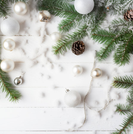 new year wooden background with christmas decorations and christmas treeの素材