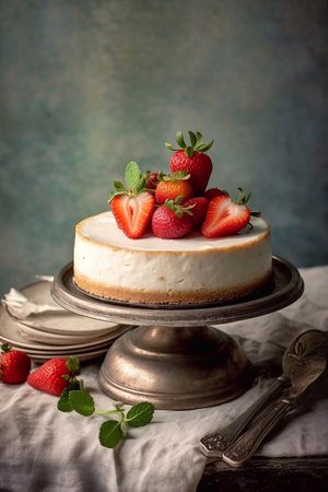 cheesecake with fresh berries for dessertの素材