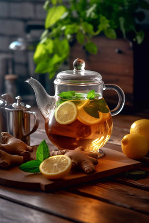 fruit natural tea with fresh berriesの素材