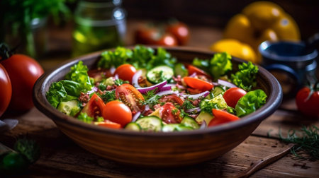 natural fresh salad with vegetables, healthy foodの素材
