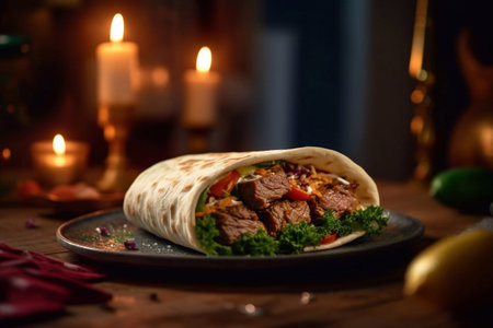 traditional turkish doner kebab with meat and vegetablesの素材