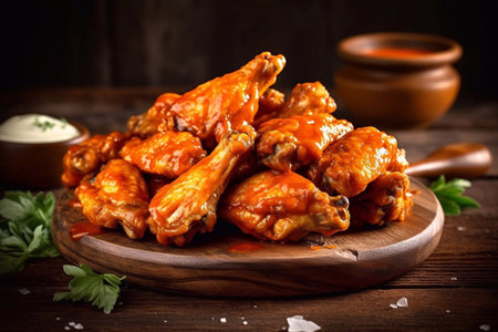 chicken wings with buffalo sauce on a plateの素材