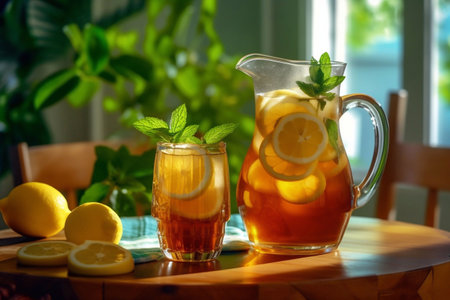 cold ice tea with mint and lemon summer drinkの素材