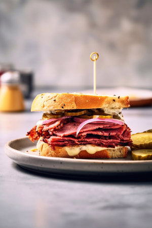 sandwich with pastrami and pickled onionsの素材