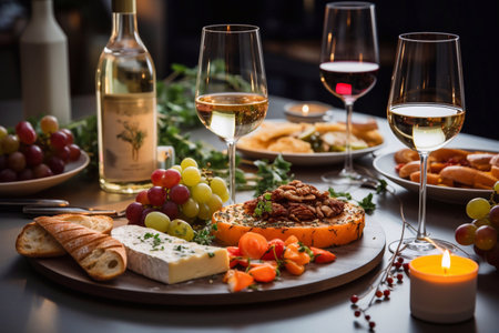 dinner party with wine and snacks, set tableの素材