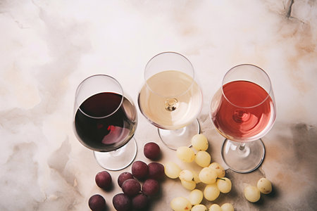 rose and white wine in glasses on top of a white marble countertopの素材