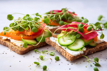Healthy sandwiches on top of a white marble countertopの素材