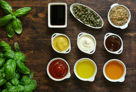 various types of sauces and seasoningsの写真素材