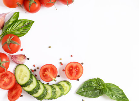herbs and spices on white background food backgroundの写真素材