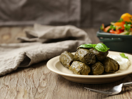 traditional food dolma in grape leavesの写真素材