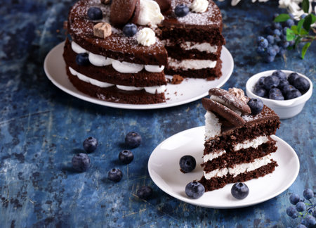 cake pie dessert with fresh berriesの写真素材