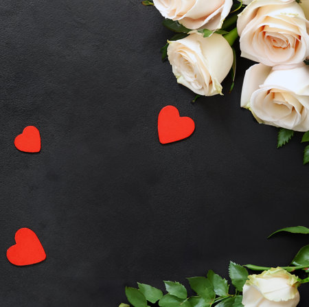 festive background valentine's day roses and heartsの写真素材