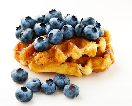 fresh Belgian waffles for dessert and breakfastの写真素材