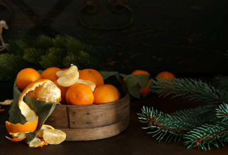 fresh organic tangerines christmas fruitの写真素材